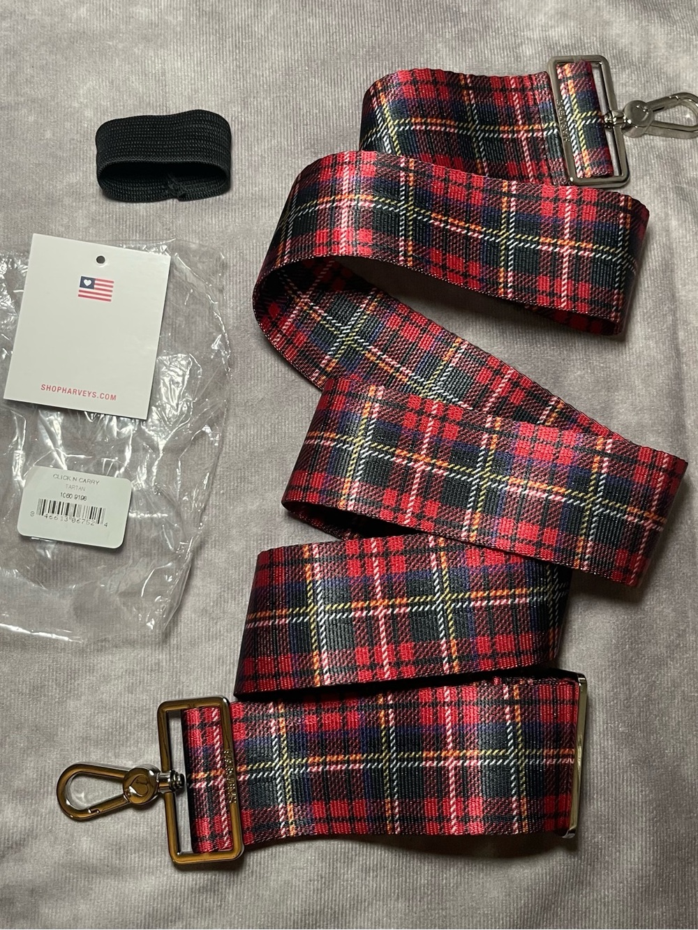 Harveys Seatbelt Red & Black Tartan Plaid Click N Carry CNC Strap